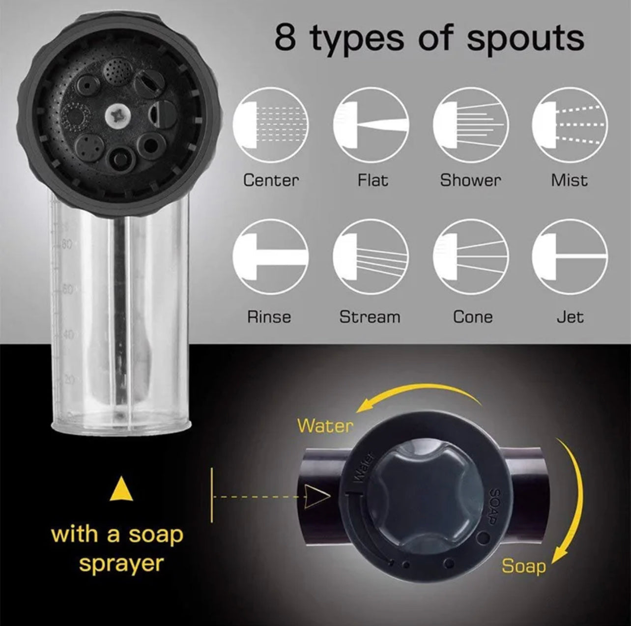 8-in-1 Car Wash Water and Soap Gun, Multifunctional!
